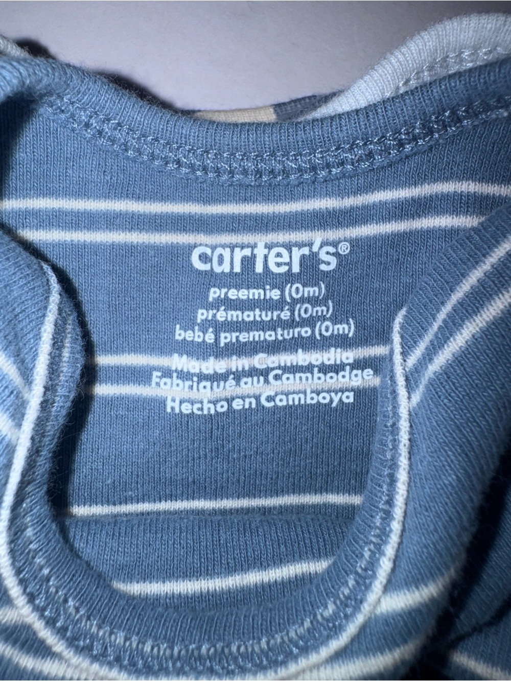 Carter's size preemie Blue & Cream Panda & Stripe 4 Short Sleeve Bodysuit bundle - Picture 2 of 3